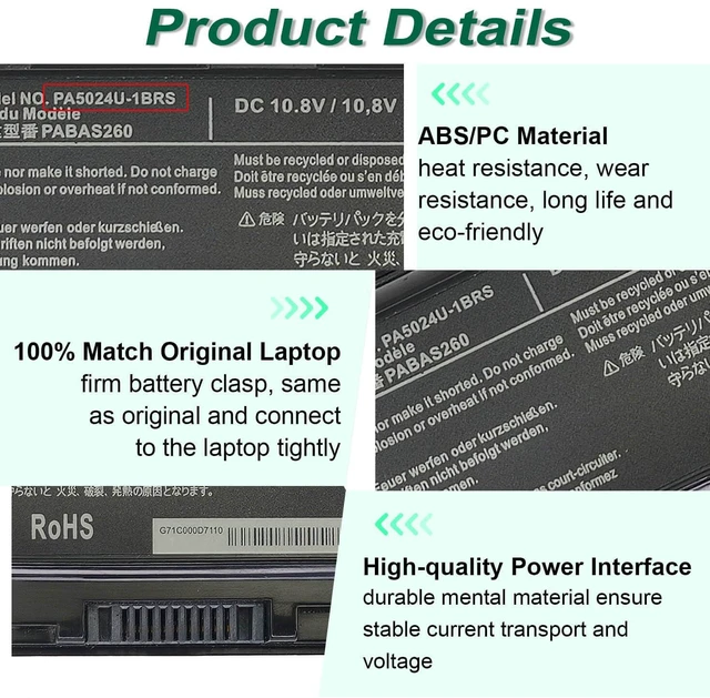 Alt view image 9 of 10 - PA5024U-1BRS Battery for Toshiba Satellite S75 P75-A7200 P75-A7100 S855-S5378 S855D-S5148 C75D C875 C850 L800 C55T-A C55-A5220 C55-A5300 C55-A5302 C55-A5390 P875 PA5026U-1BRS - 12 Month Warranty
