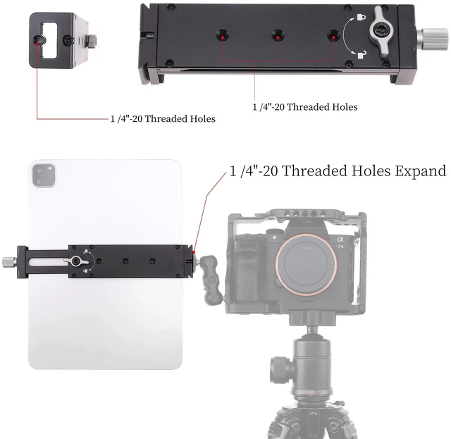 Alt view image 10 of 10 - FocusFoto Aluminum Tablet Holder Tripod Mount Adapter, Universal Metal Clamp Bracket with Cold Shoe Mount, 1/4 inch Screw Thread and Acra Swiss Rail for iPad Pro/Mini/Air/Surface Pro/iPhone/Galaxy Tab