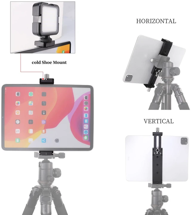 Alt view image 9 of 10 - FocusFoto Aluminum Tablet Holder Tripod Mount Adapter, Universal Metal Clamp Bracket with Cold Shoe Mount, 1/4 inch Screw Thread and Acra Swiss Rail for iPad Pro/Mini/Air/Surface Pro/iPhone/Galaxy Tab