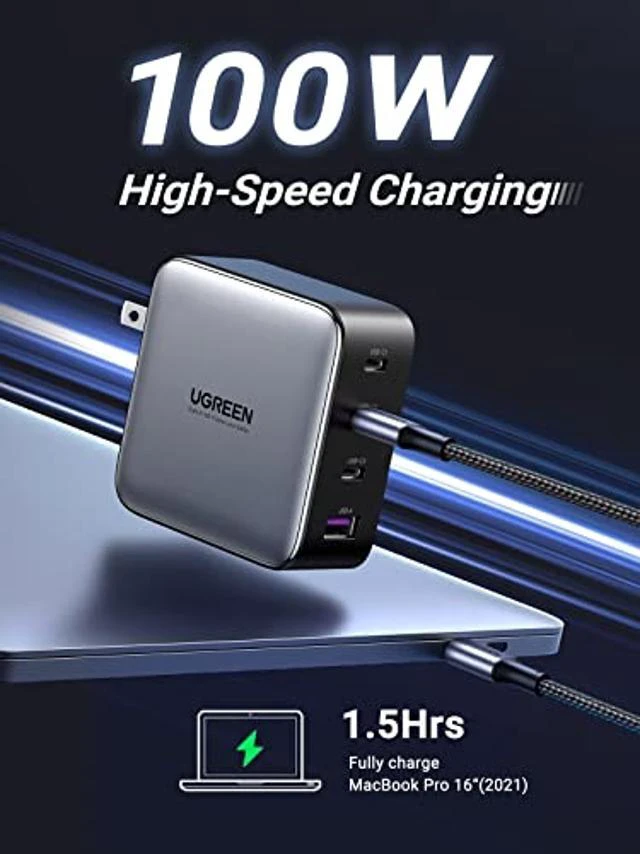 Alt view image 7 of 10 - UGREEN 100W USB C Multiport Charger - 4 Port USB Charging Station GaN Fast Charger Power Adapter Compatible with MacBook Pro/Air, Dell XPS, iPad Mini/Pro, iPhone 13/13 Pro Max/iPhone 12, Galaxy S21