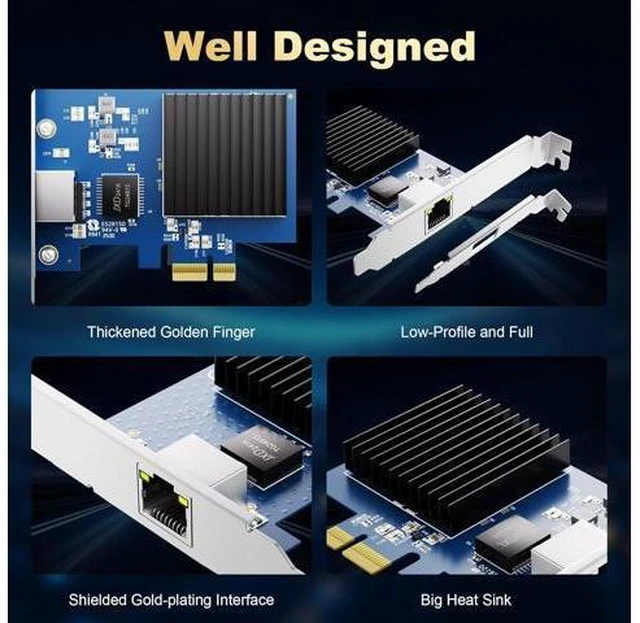 Alt view image 12 of 14 - 10G PCIe Network Card - Single Port 10 Giga-bit Ethernet Adapter PCIe 4.0 x1 RJ45 Multi-Giga-bit 10/5/2.5/1Gbps for Servers PCs Windows Linux Realtek RTL8127