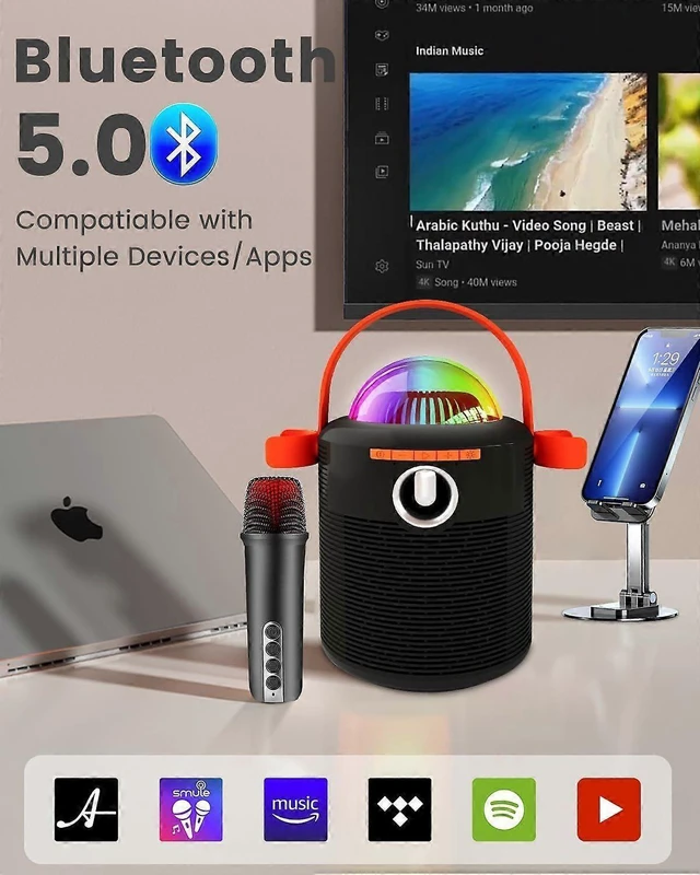 Alt view image 7 of 10 - Ecocleanpath Portable Bluetooth Karaoke Machine with 2 Wireless Mics, Voice Change, One-Click Vocal Cancel, Party Lights