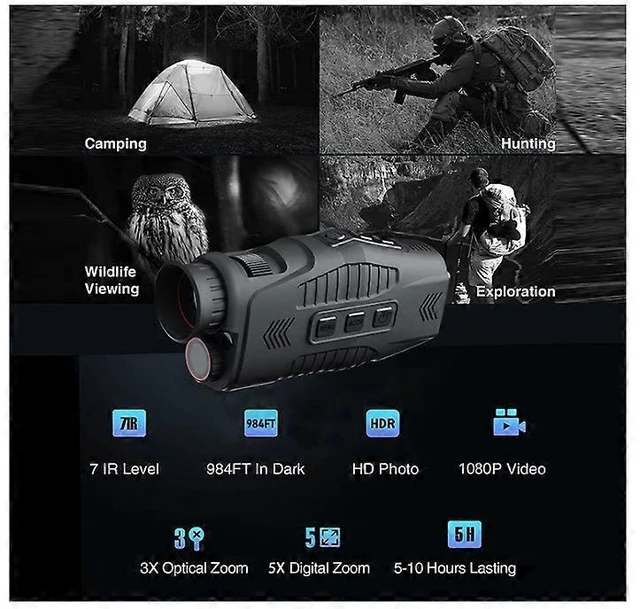 Alt view image 7 of 10 - Ecocleanpath 1080p Infrared Night Vision Monocular, 5x Zoom & 984ft Range for Hunting & Wildlife