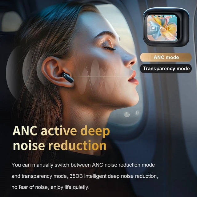Alt view image 10 of 10 - Active Noise Cancelling Earbuds ANC with Smart Touch Screen, Blue Tooth Ear Buds Earphones for iPhone Android TWS True Wireless Bluetooth Earbuds, Sports Workout Gym Running In Ear Headphones for Men