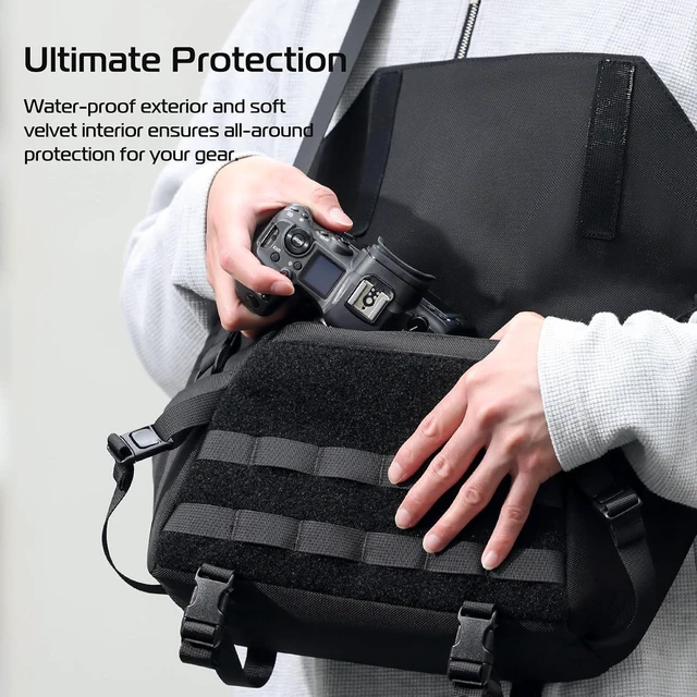 Alt view image 12 of 14 - VoltSync BC08 Sling Camera Case with Tripod Holder, Small Compact Camera Tactical Shoulder Bags for DSLR/SLR/Mirrorless Cameras, Water-Resistant Crossbody Bag Women Men, Black