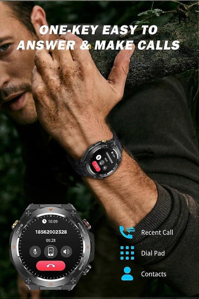 Alt view image 8 of 10 - Ecocleanpath Smart Watch GPS with Bluetooth Calls, Heart Rate Monitor, 100+ Sports Modes, Compass & Barometer (Black)