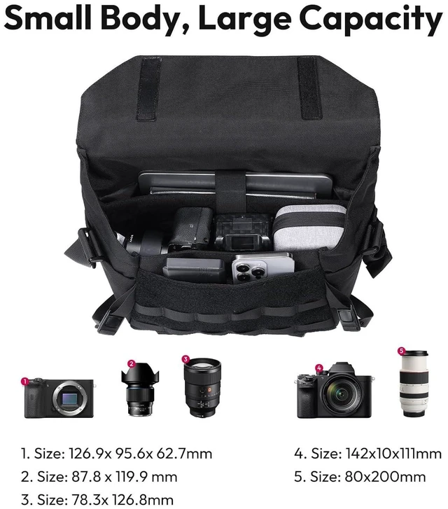 Alt view image 13 of 14 - VoltSync BC08 Sling Camera Case with Tripod Holder, Small Compact Camera Tactical Shoulder Bags for DSLR/SLR/Mirrorless Cameras, Water-Resistant Crossbody Bag Women Men, Black