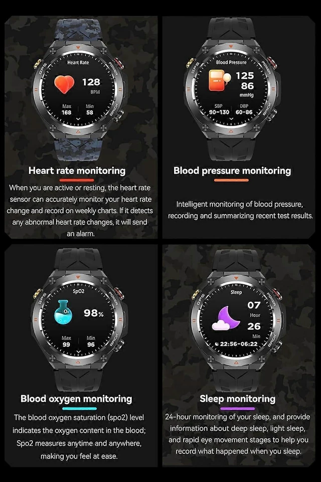 Alt view image 7 of 10 - Ecocleanpath Smart Watch GPS with Bluetooth Calls, Heart Rate Monitor, 100+ Sports Modes, Compass & Barometer (Black)