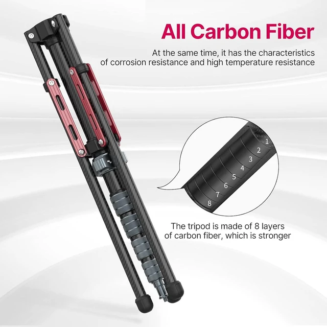 Alt view image 10 of 14 - VoltSync Light Stand Carbon Fiber MT-49, Adjustable Tripod Stand for Photography with Phone Clip, 194cm/76.4inch Studio Sturdy Tripod for Speedlight Flash Softbox Strobe Light Camera with Carrying Bag