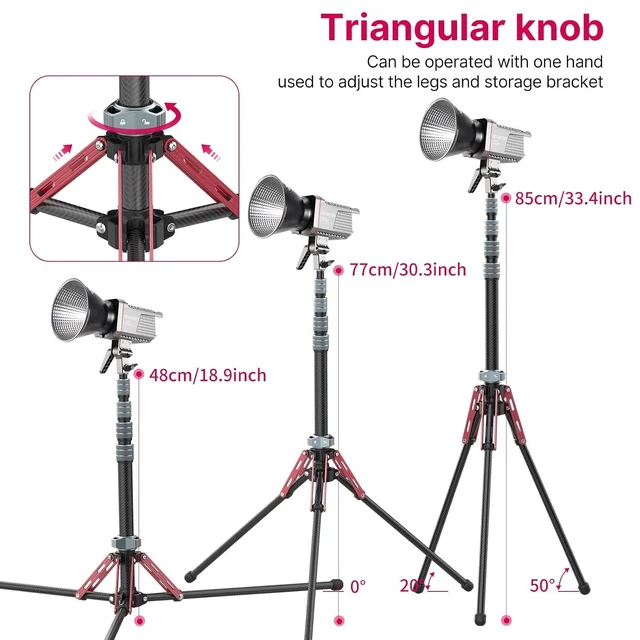Alt view image 12 of 14 - VoltSync Light Stand Carbon Fiber MT-49, Adjustable Tripod Stand for Photography with Phone Clip, 194cm/76.4inch Studio Sturdy Tripod for Speedlight Flash Softbox Strobe Light Camera with Carrying Bag