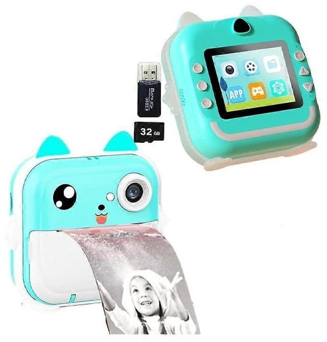 Alt view image 6 of 10 - Ecocleanpath Kids Instant Print Camera - 1080P HD, 2.4" LCD, 32G SD Card, Rechargeable (Green)