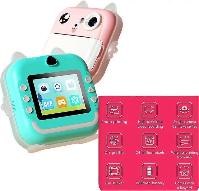 Alt view image 7 of 10 - Ecocleanpath Kids Instant Print Camera - 1080P HD, 2.4" LCD, 32G SD Card, Rechargeable (Green)