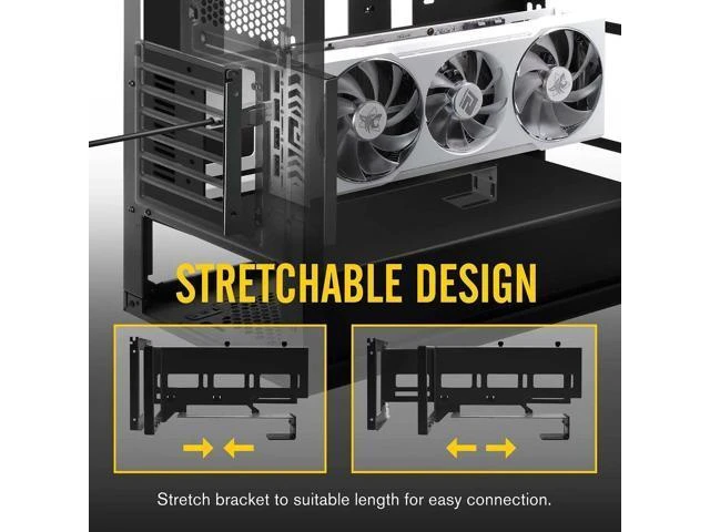 Alt view image 9 of 14 - Vertical PCIe 4.0 GPU Mount Bracket Graphic Card Holder with 5V 3 Pin ARGB LED Module, Video Card VGA Support Kit with PCIe 4.0 X16 Gen4 17cm/6.69in Riser Cable 90 Degree Right Angle (Black)