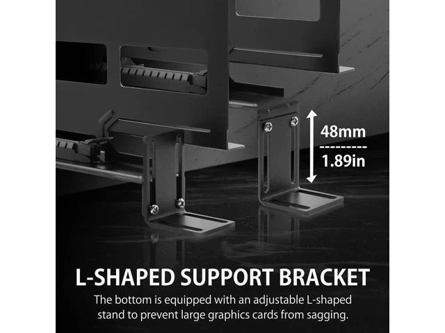 Alt view image 12 of 14 - Vertical PCIe 4.0 GPU Mount Bracket Graphic Card Holder with 5V 3 Pin ARGB LED Module, Video Card VGA Support Kit with PCIe 4.0 X16 Gen4 17cm/6.69in Riser Cable 90 Degree Right Angle (Black)
