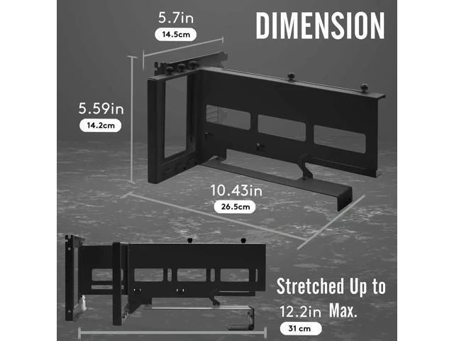 Alt view image 10 of 14 - Vertical PCIe 4.0 GPU Mount Bracket Graphic Card Holder with 5V 3 Pin ARGB LED Module, Video Card VGA Support Kit with PCIe 4.0 X16 Gen4 17cm/6.69in Riser Cable 90 Degree Right Angle (Black)