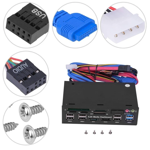 Alt view image 7 of 10 - 5.25inch Media Dashboard Multi Function USB 3.0 Hub TF M2 SD MS Card Reader Desktop Front I/O Panel Front Panel Internal Card Reader, (M2 / TF/SD/MMC/MS/CF)