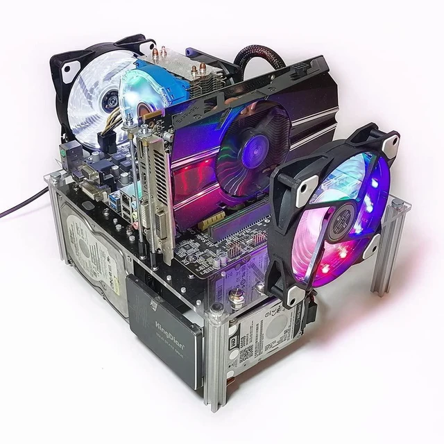 Alt view image 6 of 10 - PC Open Chassis Stackable Computer Case Heat Dissipation Acrylic MATX ITX Motherboard Test Bench Platform DIY Computer Case Transparent Support CPU Water Cooling