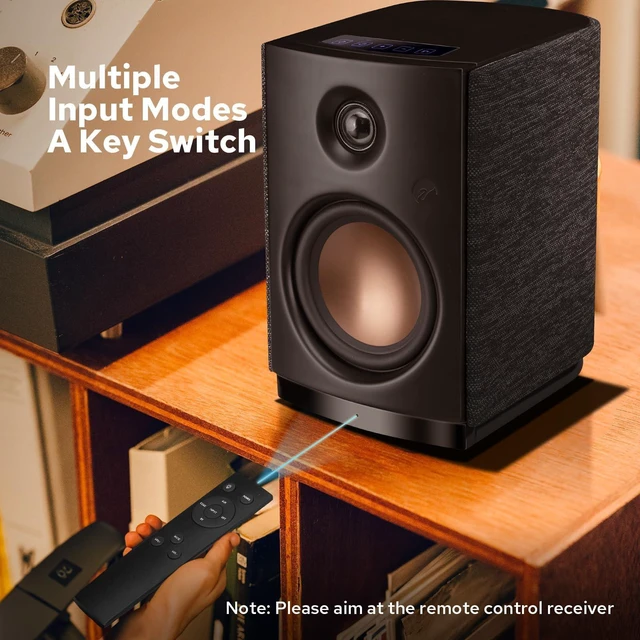 Alt view image 7 of 10 - HiVi-Swans OS-10 HiFi Stereo Speakers, Bluetooth 5.0 Active Computer Bookshelf Speakers - 4'' Dynamic Woofer, Powered Desk Speakers 62w RMS with Touch Control for PC/Phone/TV/Monitor (Pair)