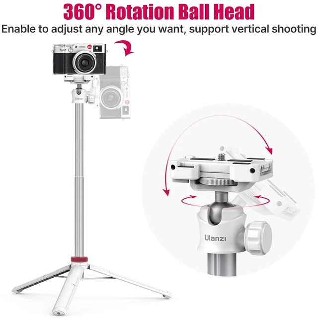 Alt view image 11 of 14 - VoltSync MT-44 Extendable Phone Tripod, 59" Selfie Stick Portable Vlog Tripod Stand with 2 in 1 Phone Clip 1/4" Screw, 360° Ball Head Camera Tripod for DJI Pocket Sony Canon Action Fujifilm, White
