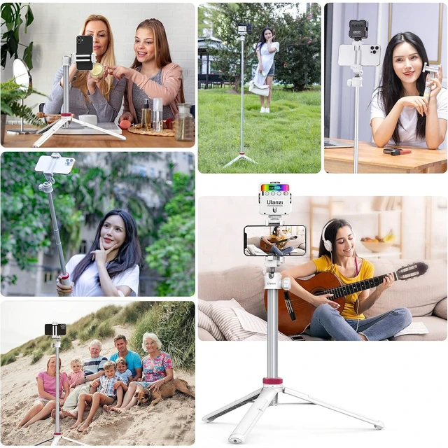 Alt view image 14 of 14 - VoltSync MT-44 Extendable Phone Tripod, 59" Selfie Stick Portable Vlog Tripod Stand with 2 in 1 Phone Clip 1/4" Screw, 360° Ball Head Camera Tripod for DJI Pocket Sony Canon Action Fujifilm, White