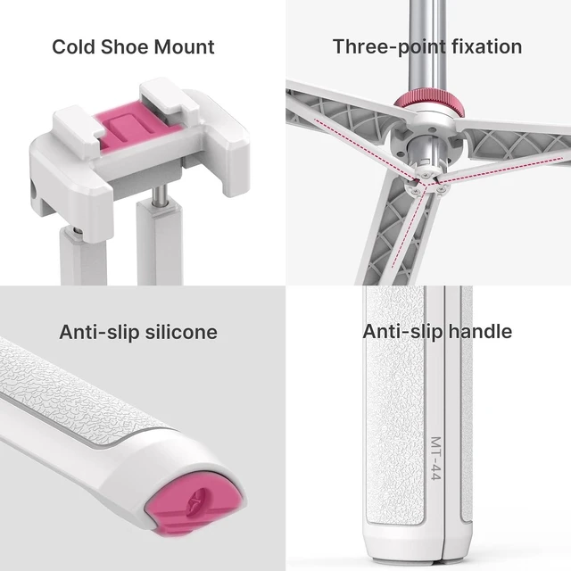 Alt view image 13 of 14 - VoltSync MT-44 Extendable Phone Tripod, 59" Selfie Stick Portable Vlog Tripod Stand with 2 in 1 Phone Clip 1/4" Screw, 360° Ball Head Camera Tripod for DJI Pocket Sony Canon Action Fujifilm, White