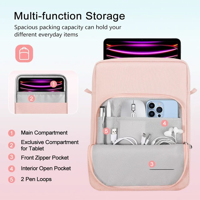 Alt view image 8 of 10 - TiMOVO 13 Inch Tablet Sleeve Handbag with Shoulder Strap for iPad Air 13" M3 2025, iPad Pro 13", iPad Pro 12.9", Galaxy Tab S9+/S9 Plus/S10+/S10 Plus/S9 FE+/S9 FE Plus 12.4", Pink
