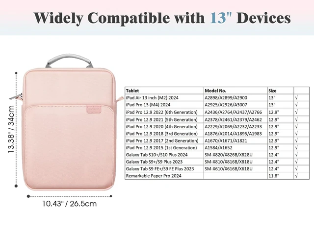 Alt view image 7 of 10 - TiMOVO 13 Inch Tablet Sleeve Handbag with Shoulder Strap for iPad Air 13" M3 2025, iPad Pro 13", iPad Pro 12.9", Galaxy Tab S9+/S9 Plus/S10+/S10 Plus/S9 FE+/S9 FE Plus 12.4", Pink