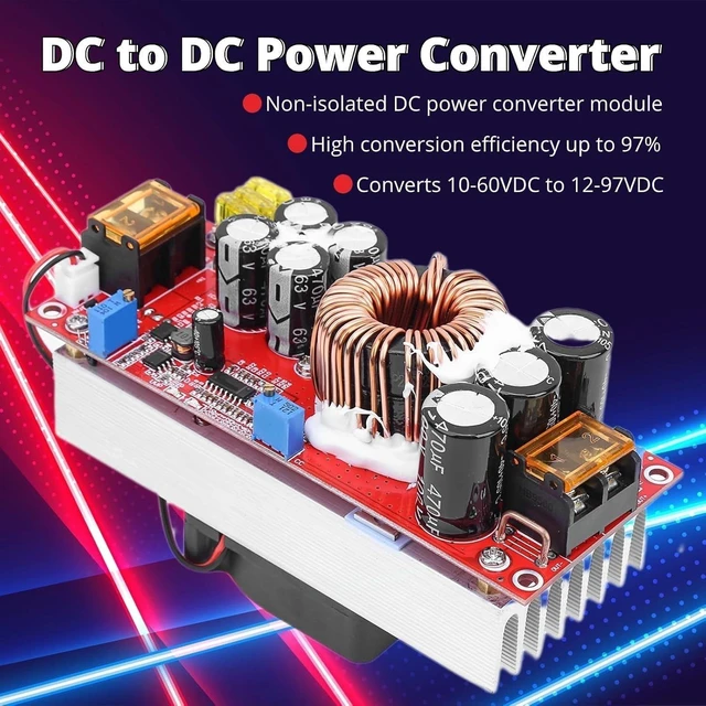 Alt view image 7 of 10 - 1500W Boost Converter 10-60V to 12-97V DC-DC Step Up Converter 30A Voltage Regulator with CC CV Constant Current Power Supply for LED Lights