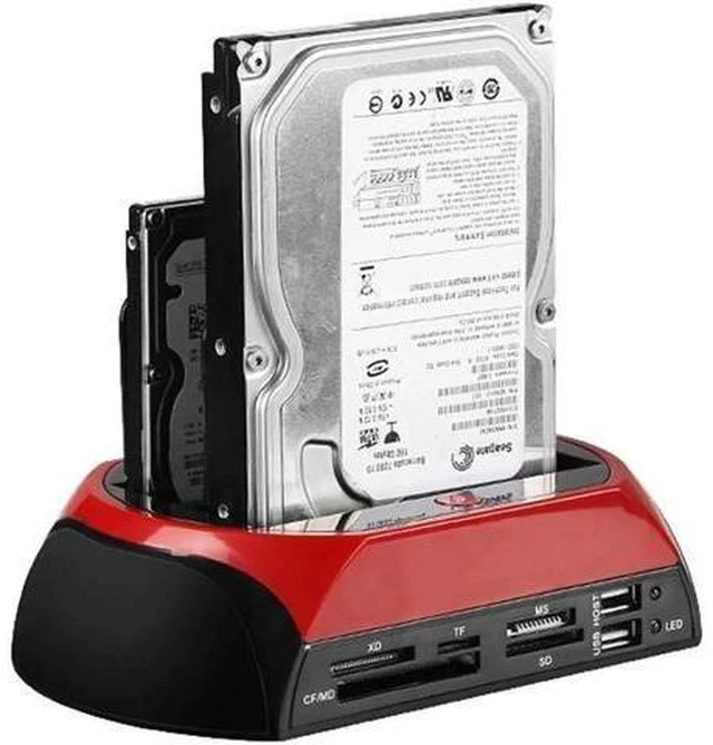 Alt view image 8 of 14 - Hard Drive Docking Station For SATA & IDE, USB to 2.5" 3.5" SATA IDE Dual bay External Enclosure, All in 1 Card Reader XD/TF/MS/CF/ SD card, USB Hub function. for 2.5" 3.5 IDE SATA I/II/III HDD