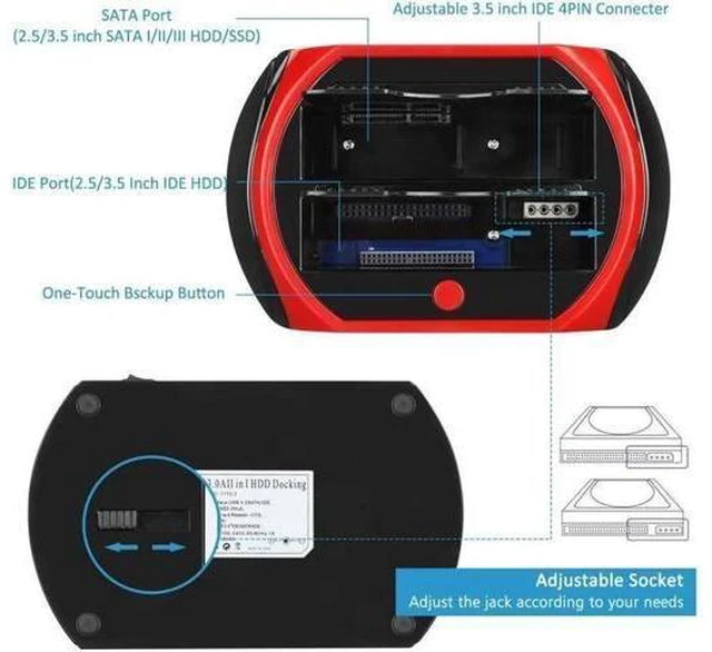 Alt view image 9 of 14 - Hard Drive Docking Station For SATA & IDE, USB to 2.5" 3.5" SATA IDE Dual bay External Enclosure, All in 1 Card Reader XD/TF/MS/CF/ SD card, USB Hub function. for 2.5" 3.5 IDE SATA I/II/III HDD