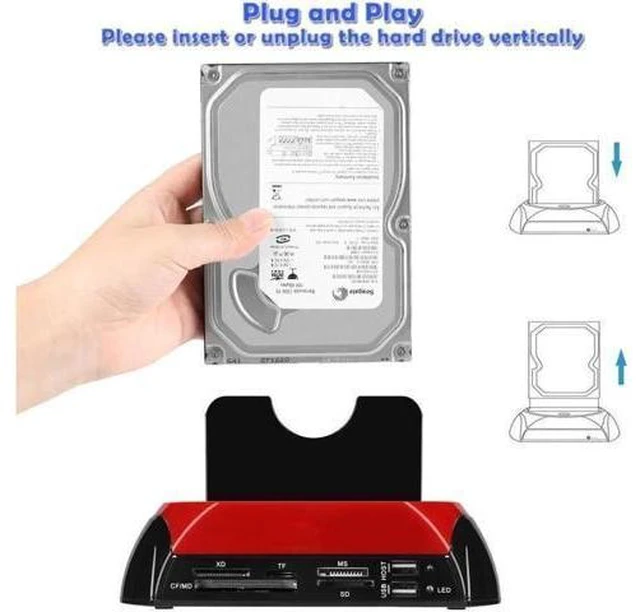 Alt view image 13 of 14 - Hard Drive Docking Station For SATA & IDE, USB to 2.5" 3.5" SATA IDE Dual bay External Enclosure, All in 1 Card Reader XD/TF/MS/CF/ SD card, USB Hub function. for 2.5" 3.5 IDE SATA I/II/III HDD