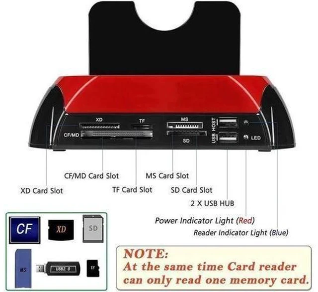 Alt view image 10 of 14 - Hard Drive Docking Station For SATA & IDE, USB to 2.5" 3.5" SATA IDE Dual bay External Enclosure, All in 1 Card Reader XD/TF/MS/CF/ SD card, USB Hub function. for 2.5" 3.5 IDE SATA I/II/III HDD