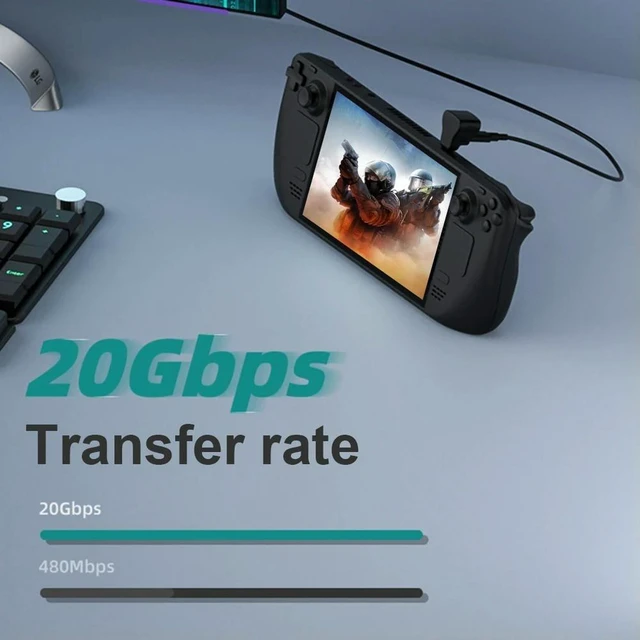 Alt view image 8 of 9 - 1 To 2 USB-C To USB-C USB-A Adapter 20Gbps USB-C Male To USB-C USB-A Female Adapter 8K 60HZ 180 Degree U-shaped for STEAM DECK