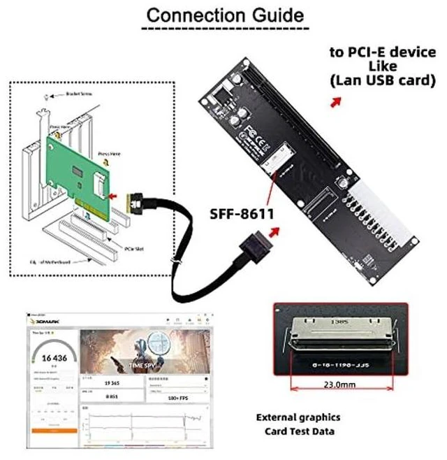 Alt view image 9 of 10 - Cablecc Oculink 8X SFF-8612 8611 to PCI-Express PCIE 16x Adapter with ATX 24pin Power Port for Mainboard Graphics Card
