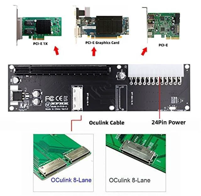 Alt view image 10 of 10 - Cablecc Oculink 8X SFF-8612 8611 to PCI-Express PCIE 16x Adapter with ATX 24pin Power Port for Mainboard Graphics Card