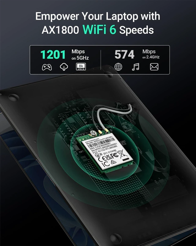 Alt view image 7 of 10 - BrosTrend WiFi 6 Card for Laptop, Dual Band 1800Mbps M.2 Wireless With Bluetooth 5.2, WPA3 MU-MIMO Internal Computer Networking for Windows 10/11 (64bit), M.2/NGFF, Lifetime Protection