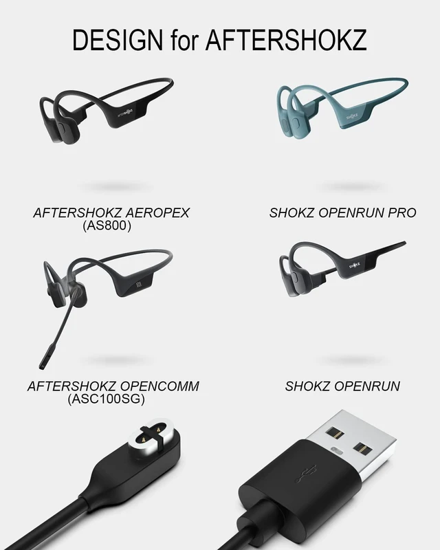 Alt view image 9 of 14 - 3.3Ft Charging Cable for SHOKZ OpenRun/OpenRun Pro/OpenRun Mini/OpenRun Pro Mini/OpenComm/OpenComm 2 Bluetooth Headphones,USB Charger Cord for AfterShokz Aeropex Bone Conduction Headphone