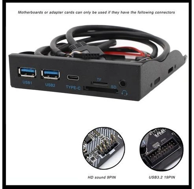 Alt view image 10 of 10 - 3.5 Inch Front Panel USB C Hub, TF Internal Card Reader,5Gbps USB 3.2 Gen 1,19PIN Type C Plug and Play Floppy Drive Panel for Win 7 8 10 11 2003 for Linux