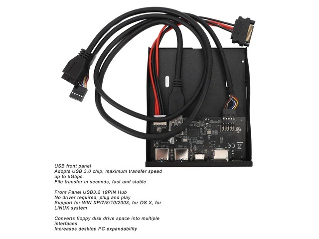 Alt view image 9 of 10 - 3.5 Inch Front Panel USB C Hub, TF Internal Card Reader,5Gbps USB 3.2 Gen 1,19PIN Type C Plug and Play Floppy Drive Panel for Win 7 8 10 11 2003 for Linux