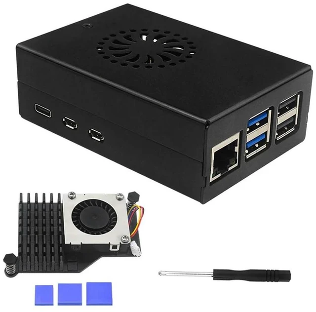 Alt view image 10 of 11 - For Raspberry Pi 5 Aluminum Alloy Shell Active And Passive Cooling Radiator Enclosure Metal Case For Rpi 5