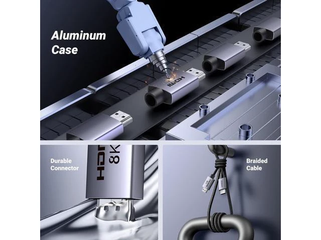 Alt view image 13 of 14 - UGREEN 8K HDMI 2.1 Cable 48Gbps 10FT, Certified Ultra High Speed HDMI Cord Aluminum, 4K@240Hz 120Hz 10K 8K@60Hz, HDCP 2.2&2.3, eARC HDR 10 Dolby Compatible with PS5/Blu-ray/Roku TV/Switch 2/Mac mini