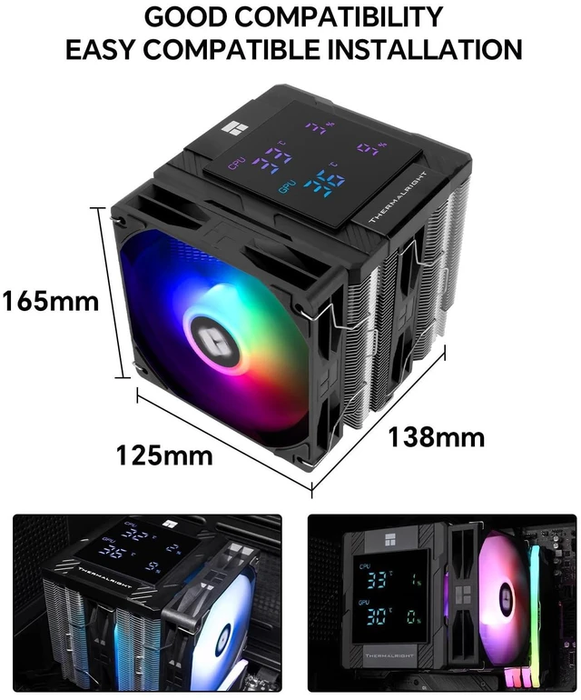 Alt view image 10 of 10 - Peerless Assassin 120 Digital ARGB CPU Air Cooler, Digital Screen Top Cover,6 Heatpipes | 1850RPM PWM Fans for AM4/AM5,Intel LGA115X/1200/1700/1851 (Black)