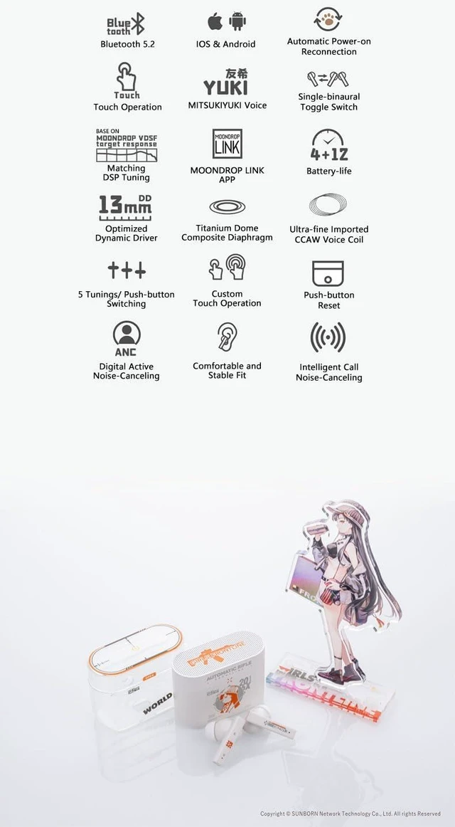 Alt view image 14 of 14 - Moondrop NEKOCAKE Girls Frontline TWS IEMs True Wireless Earphones Support ANC A2DP/AVRCP/HFP/HSP/SBC/AAC Active Noise Canceling Earbuds