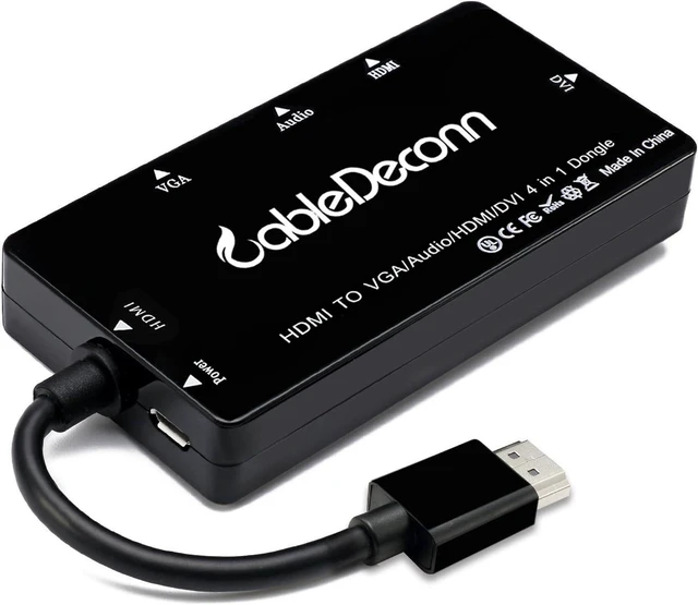 Alt view image 12 of 14 - CABLEDECONN Multiport 4-in-1 HDMI to HDMI/DVI/VGA Adapter Cable with Audio Output Converter (Black)