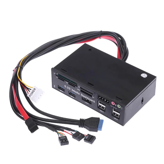 Alt view image 6 of 10 - 5.25"All-in-One Media Dashboard Multi-Function Front Panel Card Reader USB 2.0 and USB 3.0 ESATA Black Color