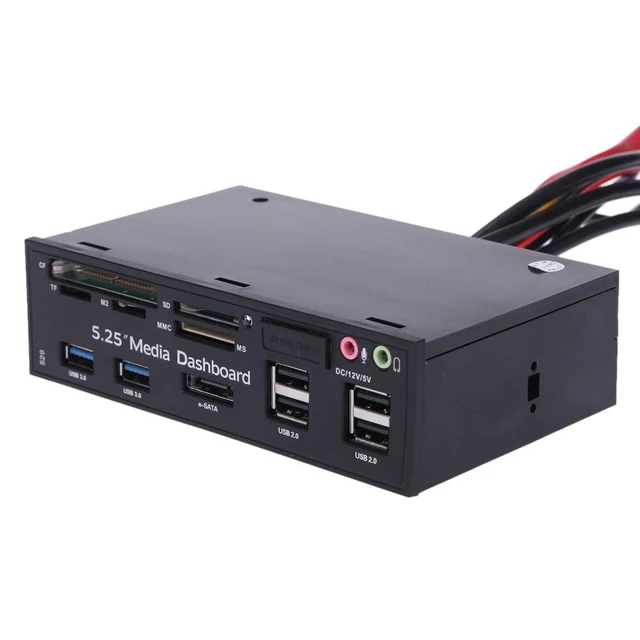 Alt view image 7 of 10 - 5.25"All-in-One Media Dashboard Multi-Function Front Panel Card Reader USB 2.0 and USB 3.0 ESATA Black Color