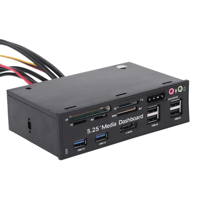 Alt view image 9 of 10 - 5.25"All-in-One Media Dashboard Multi-Function Front Panel Card Reader USB 2.0 and USB 3.0 ESATA Black Color
