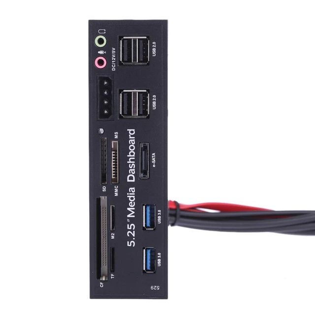 Alt view image 10 of 10 - 5.25"All-in-One Media Dashboard Multi-Function Front Panel Card Reader USB 2.0 and USB 3.0 ESATA Black Color
