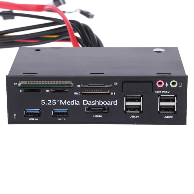 Alt view image 8 of 10 - 5.25"All-in-One Media Dashboard Multi-Function Front Panel Card Reader USB 2.0 and USB 3.0 ESATA Black Color