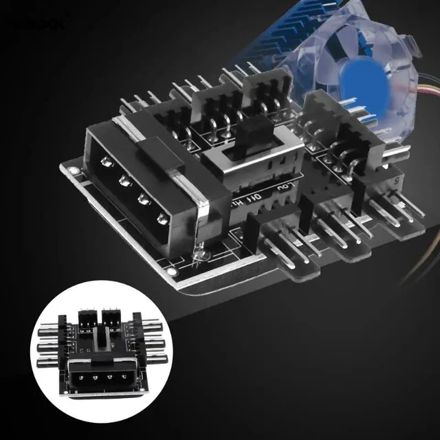 Alt view image 7 of 10 - DIY 4Pin/3Pin 8 Way 12V SATA Computer Case Cooling Cooler Fan Radiator Hub Plate Support Water Cooling Pump Cable Switch